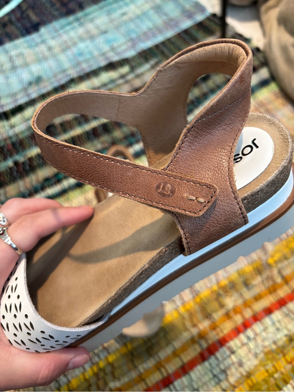 Josef Seibel White and Brown Perforated Slide Sandals like new size 38 / 7.5 - Picture 9 of 10